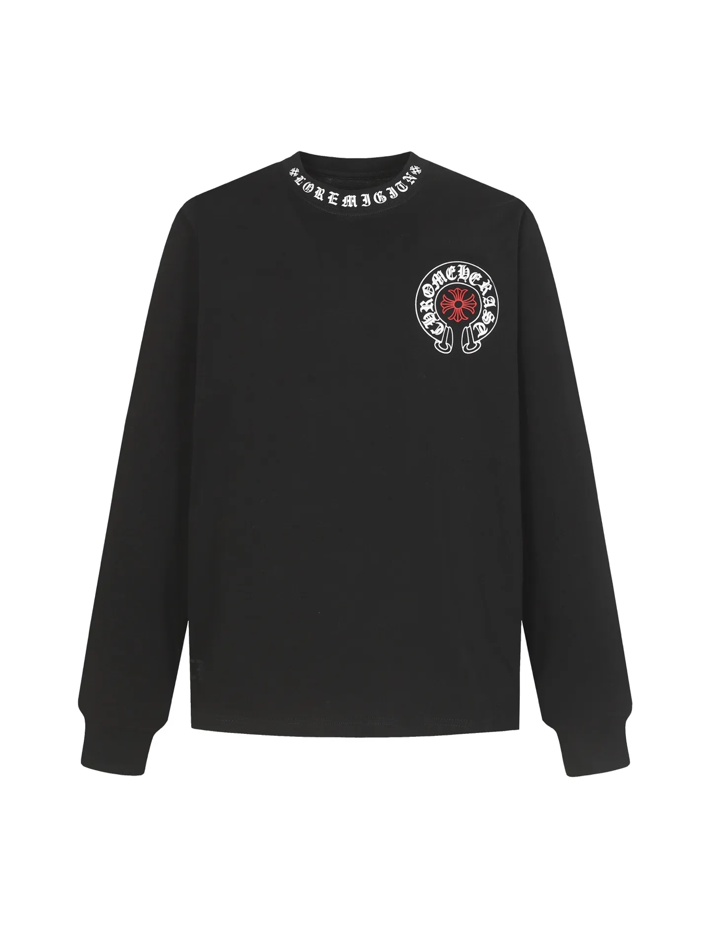 🅿️270 Come Hearts/Cro Heart Horseshoe Sanskrit Printed Long Sleeve, the King of Autumn and Winter! Chest pockets, high weight threads on the collar and cuffs, the fabric is custom woven and dyed 280g double yarn pure cotton fabric, washed anti-counterfeiting tags and other auxiliary materials are all correct versions, super conspicuous, super good-looking and super atmospheric, the same style for men and women! The overall upper body highlights fashion and individuality, and it is a recommended T-shirt for couples to wear together!! Color: black white Size: XS-L